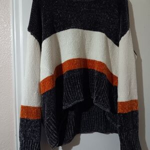 Colorblock Sweater - Gray, White, and Orange